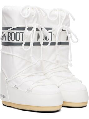 Moon Boot White Quilted Winter Boots with Gray Logo Band
